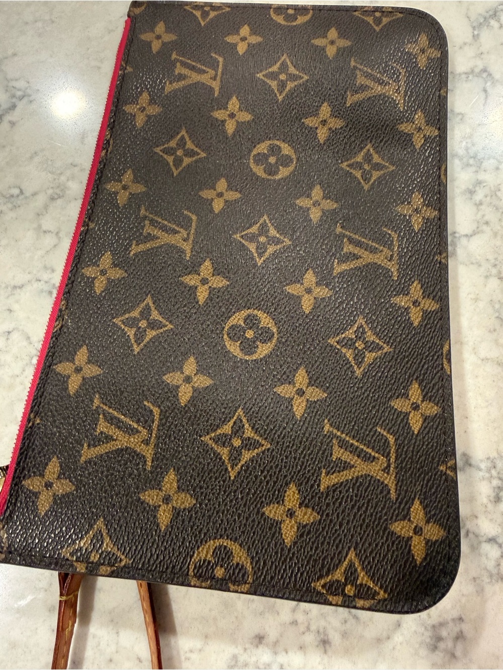 Louis Vuitton Brown Monogram Canvas Pouch with Pink Trim